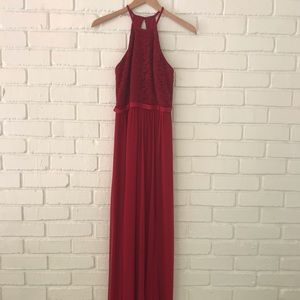 David’s Bridal red halter neck bridesmaids dress